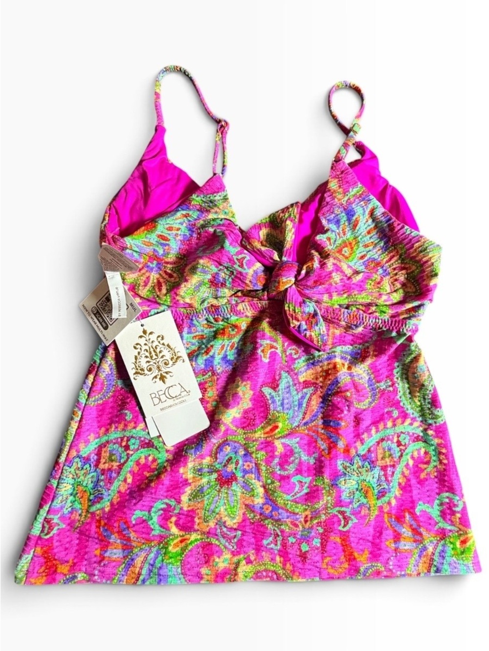 Becca pink paisley multi color O ring tankini swim top size Medium $98 NWT - Picture 2 of 8